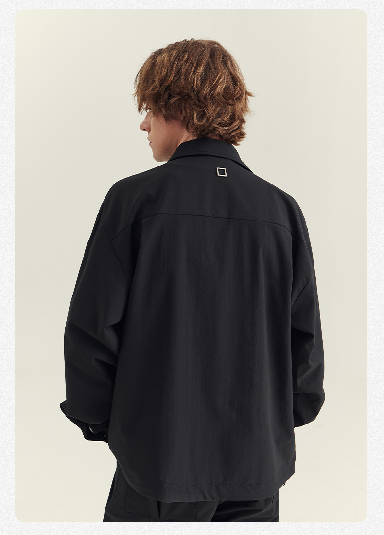 メンズ 黒 ファッション ミニマルシルエットジップジャケット