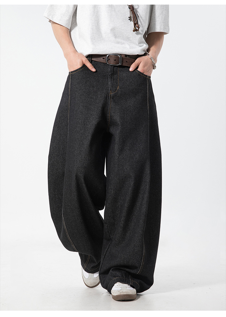 メンズ 黒 ファッション メンズ 春夏 黒 古着風デニムパンツ ワイドシルエット