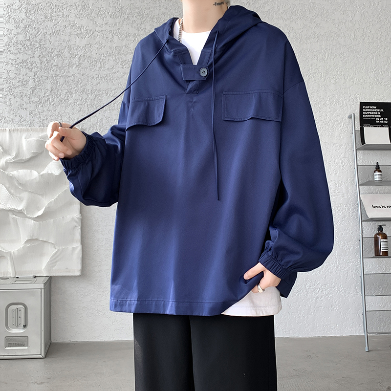 メンズ 黒 ファッション フロントポケット付き軽量プルオーバー
