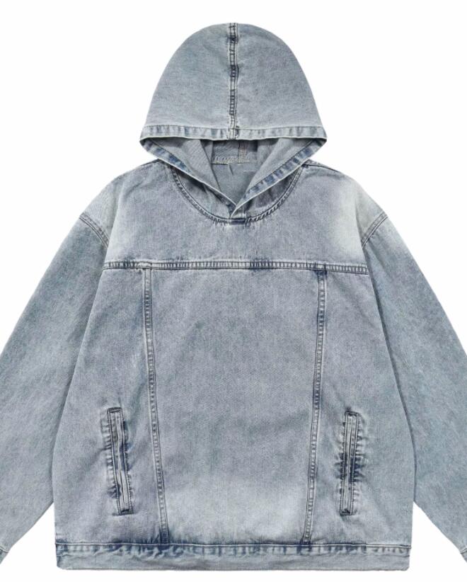 メンズ 黒 ファッション 春秋メンズデニムパーカー重ね着風