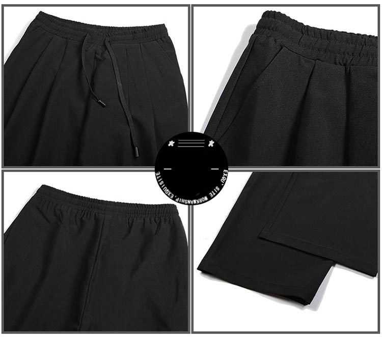 メンズ 黒 ファッション メンズ黒ワイドパンツ八分丈ゆったりドレープ感