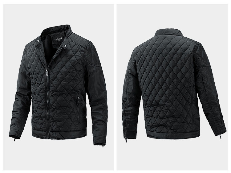 メンズ 黒 ファッション 男性用ダイヤキルト中綿ジャケット立襟アウター