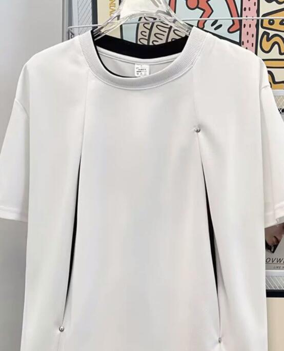 メンズ 黒 ファッション 黒スウェット半袖重ね着風メンズトップス