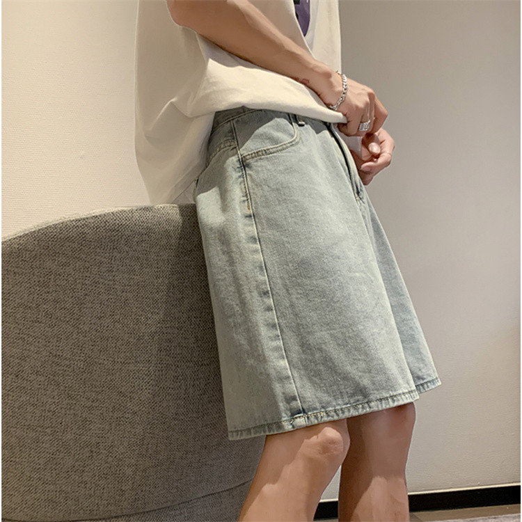 メンズ 黒 ファッション メンズ黒デニムショートパンツゆったりストレート