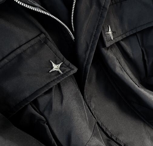 メンズ 黒 ファッション 秋冬メンズ黒ライダースジャケット星型装飾付き