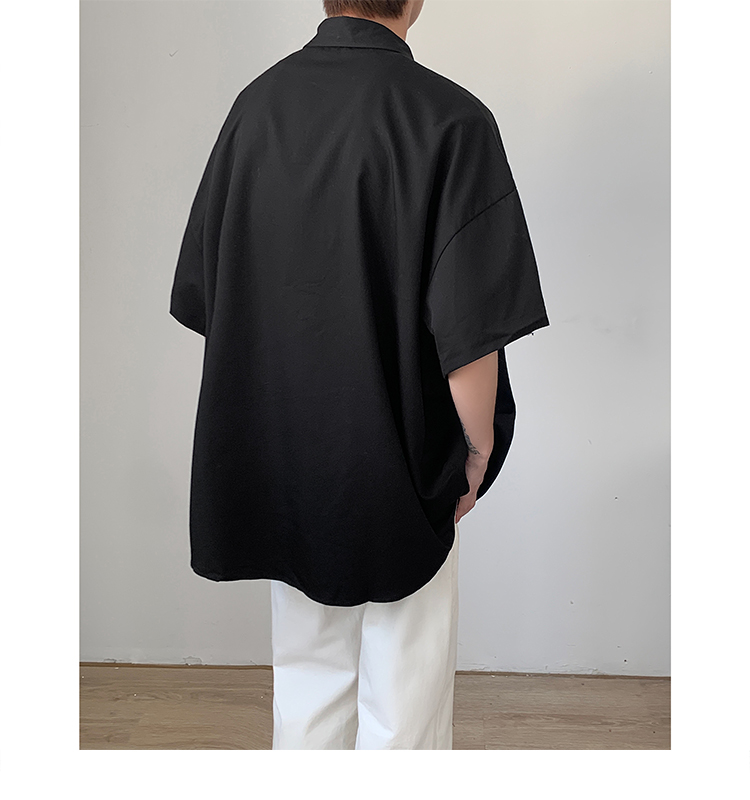 メンズ 黒 ファッション ゆったりシルエット半袖シャツ
