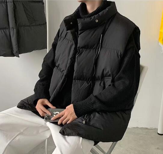 メンズ 黒 ファッション 秋冬メンズ黒ダウンベスト防寒アウター