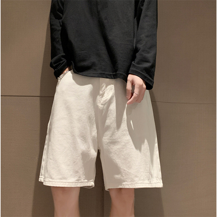 メンズ 黒 ファッション メンズ黒デニムショートパンツゆったりストレート