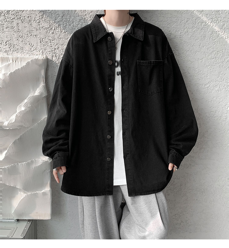 メンズ 黒 ファッション オーバーサイズデニム長袖シャツ