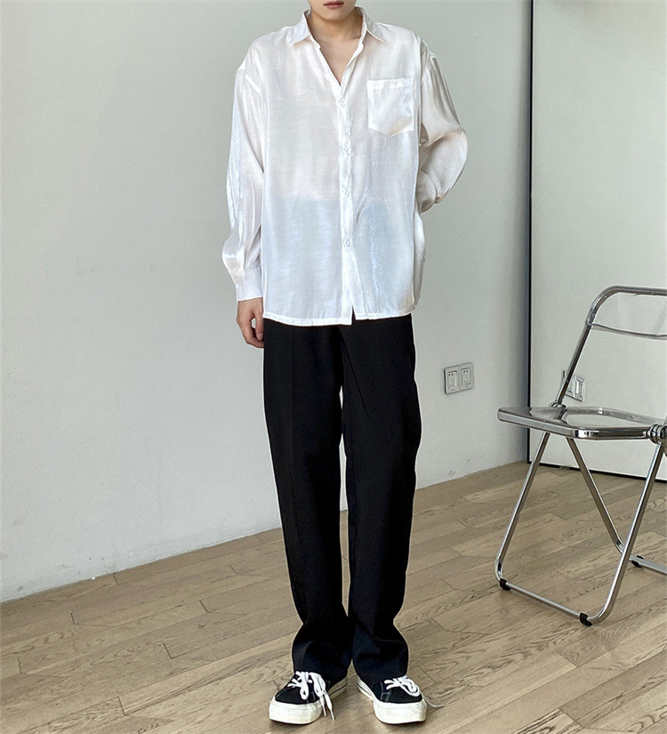 メンズ 黒 ファッション メンズ 薄手 長袖シャツ ゆったり 夏用 新品