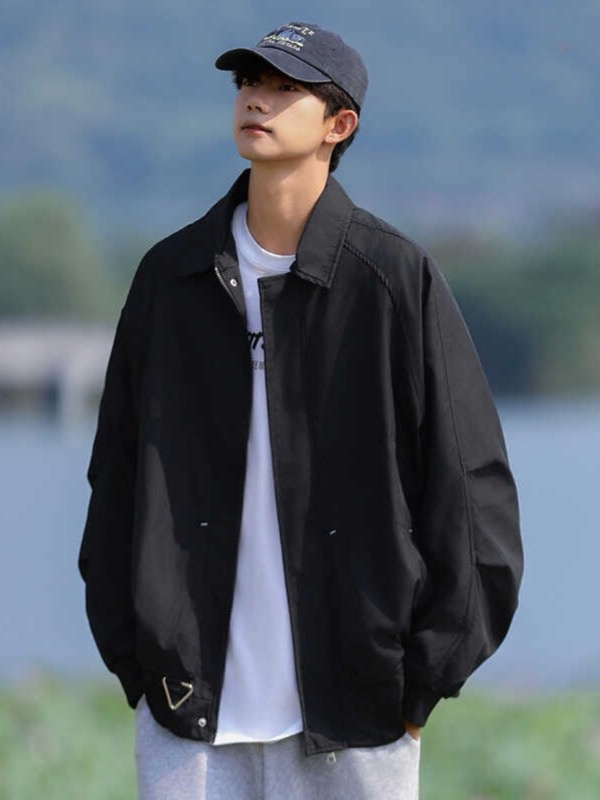 メンズ 黒 ファッション メンズ黒ワークジャケット ゆったりシルエット