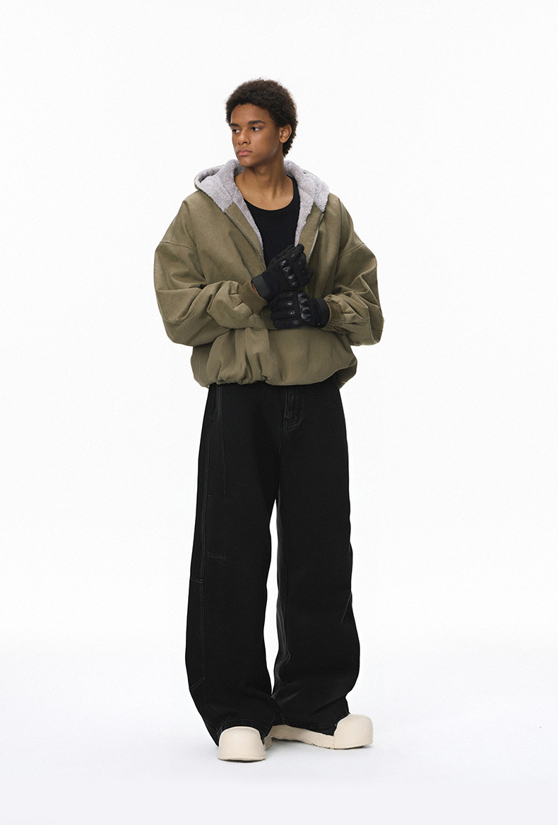 メンズ 黒 ファッション メンズ黒デニムパンツ 立体裁断ワイドシルエット