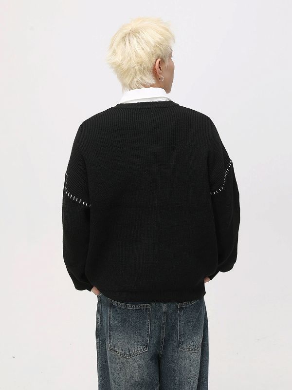 メンズ 黒 ファッション 男女兼用黒長袖ニットセーター秋冬ストリート系トップス