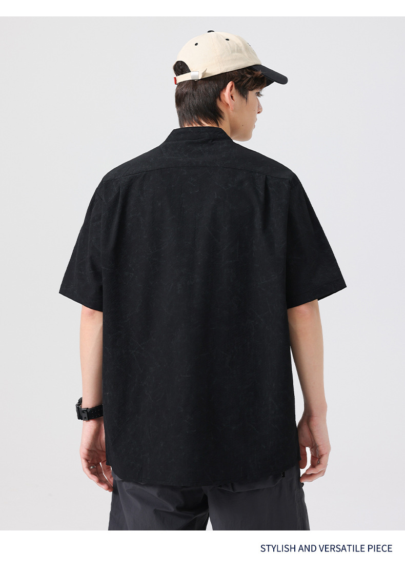 メンズ 黒 ファッション メンズ ヘンリーネック半袖シャツ 黒 カジュアル 通気性抜群 全三色