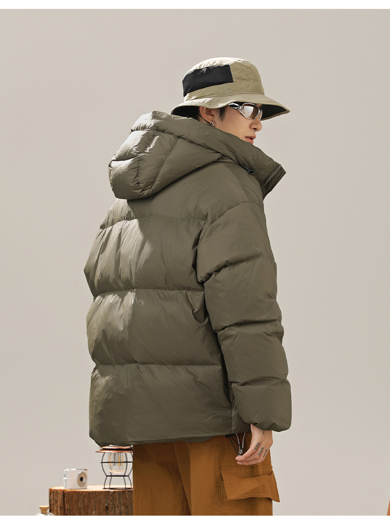 メンズ 黒 ファッション メンズ防滴ダウンジャケット フード付きフェザー入り秋冬アウター