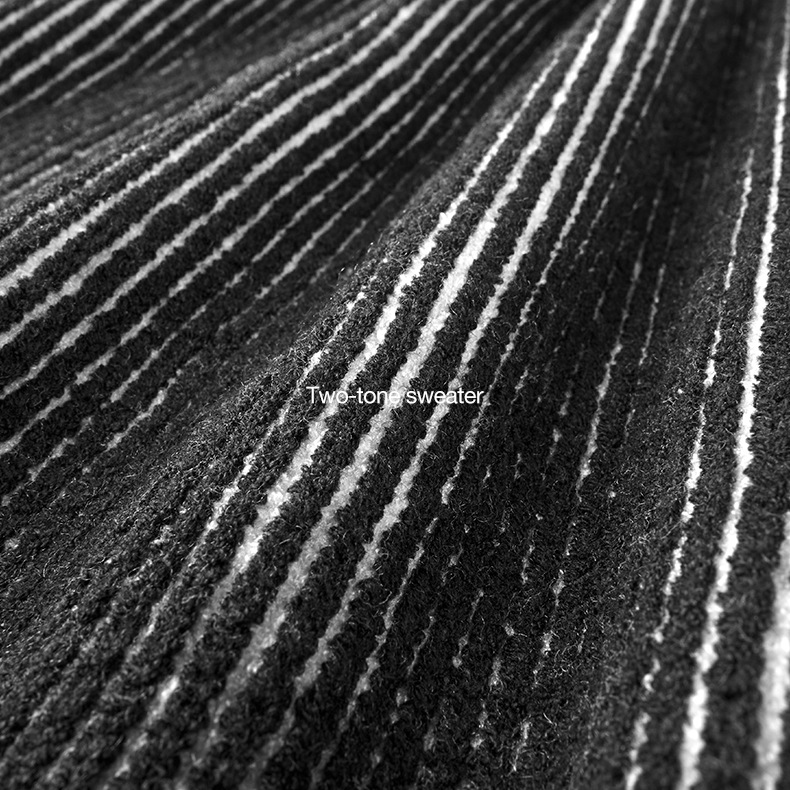 メンズ 黒 ファッション メンズ秋冬ストライプニットスウェット黒グレー切替