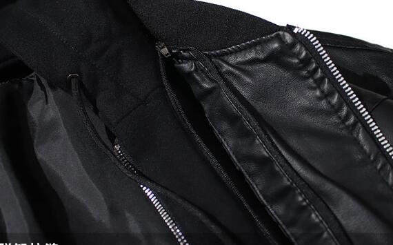 メンズ 黒 ファッション メンズ黒合成皮革フード付きジャケット