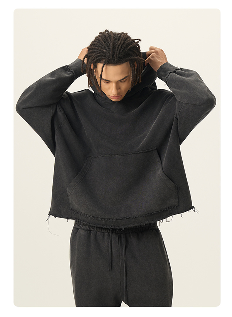 メンズ 黒 ファッション メンズ洗い加工トレーナパーカー黒ビンテージ風フーディー