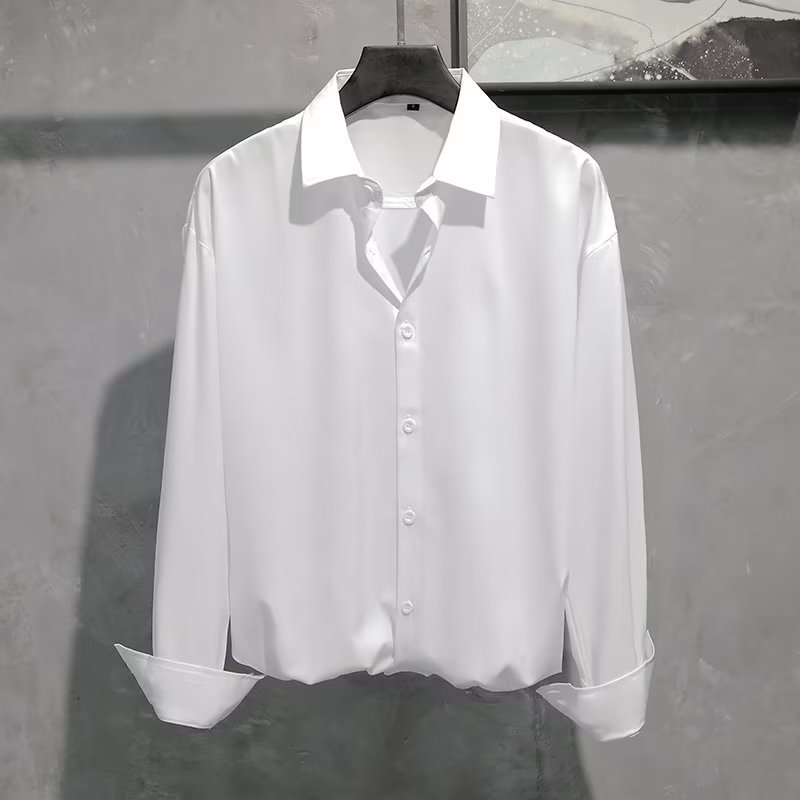 メンズ 黒 ファッション 艶やかシルエット長袖シャツ