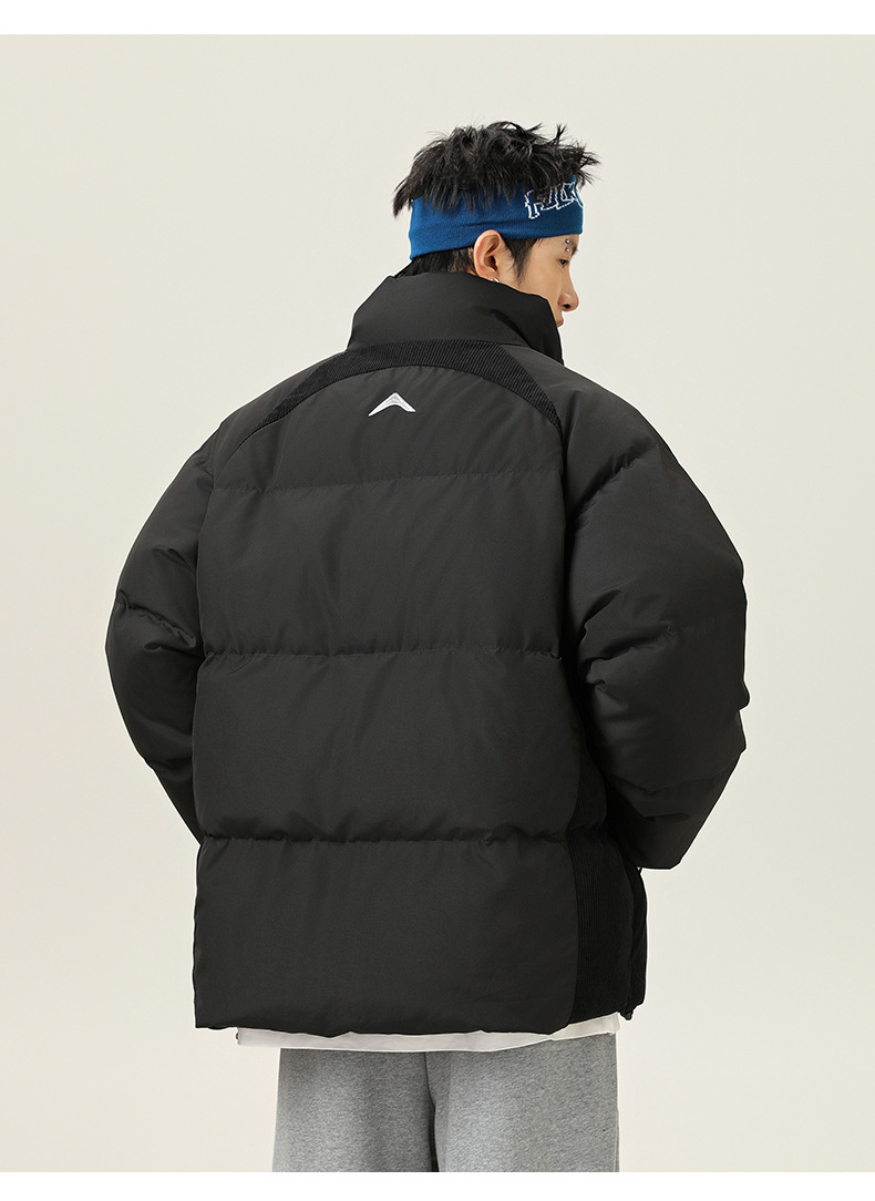 メンズ 黒 ファッション メンズ冬用中綿スタンドカラージャケット