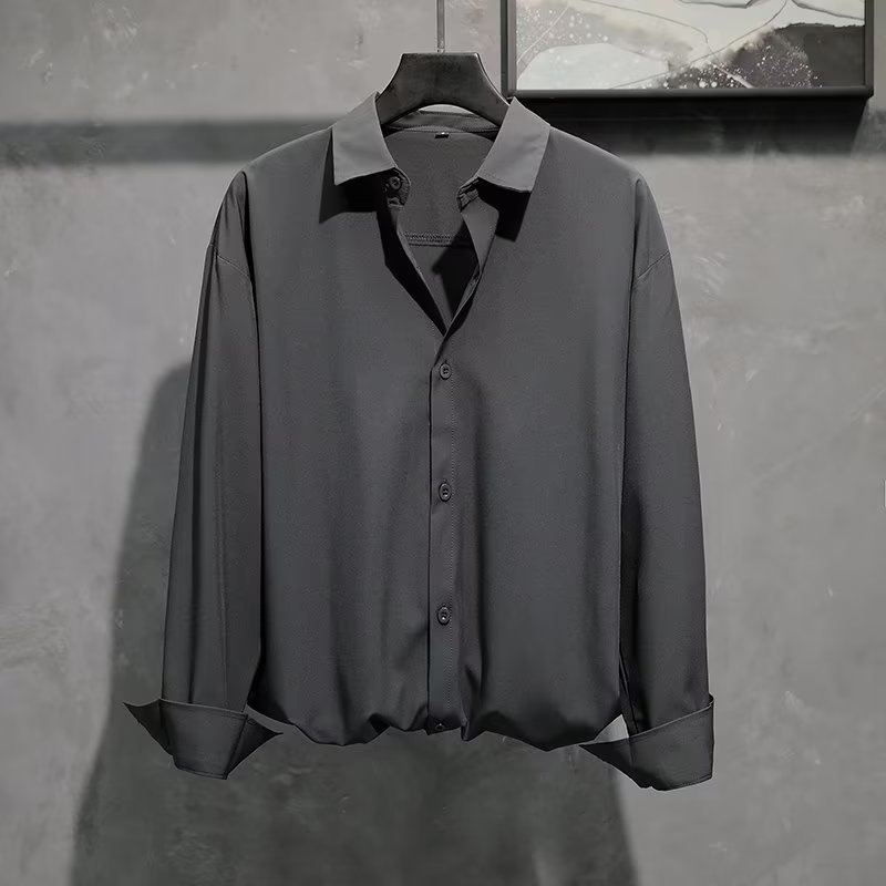 メンズ 黒 ファッション 艶やかシルエット長袖シャツ
