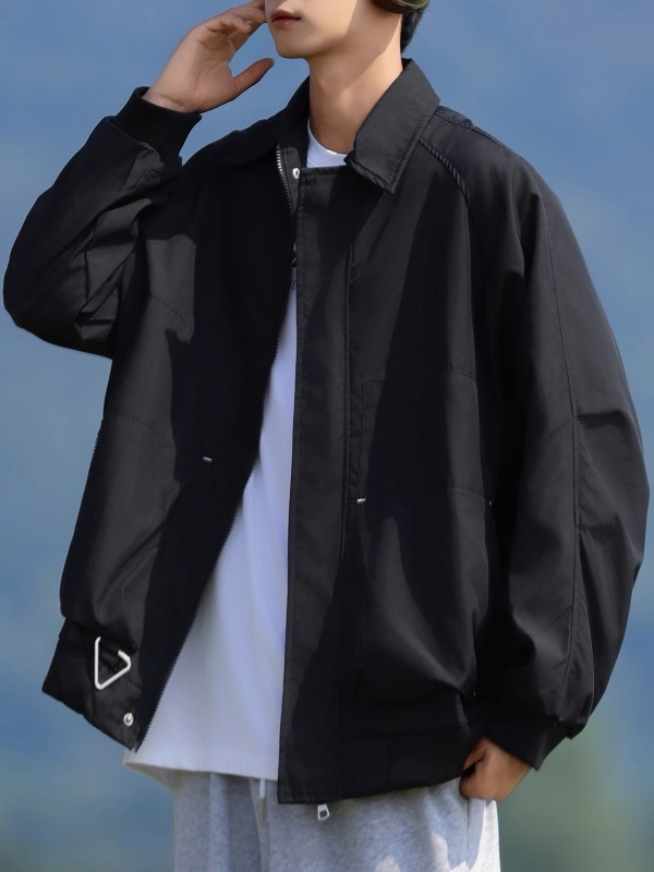 メンズ 黒 ファッション メンズ黒ワークジャケット ゆったりシルエット