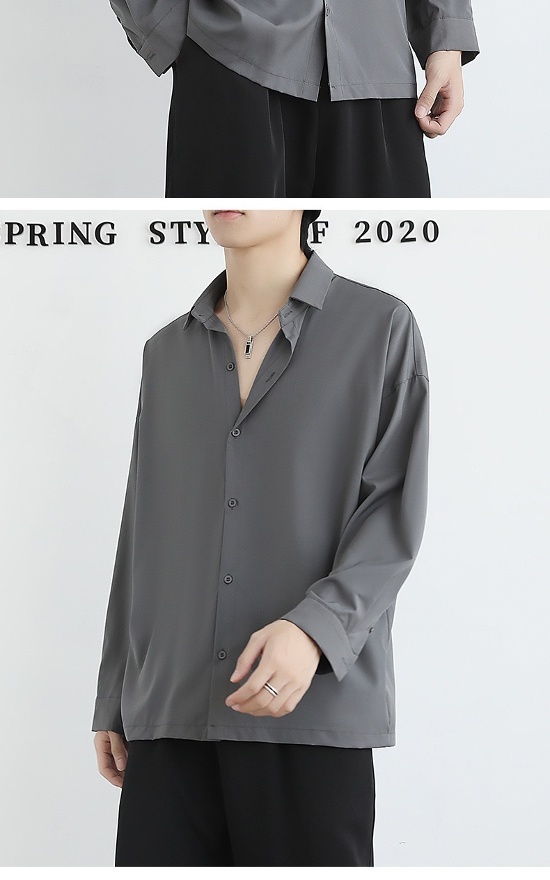 メンズ 黒 ファッション シンプル ゆったりドレスシャツ