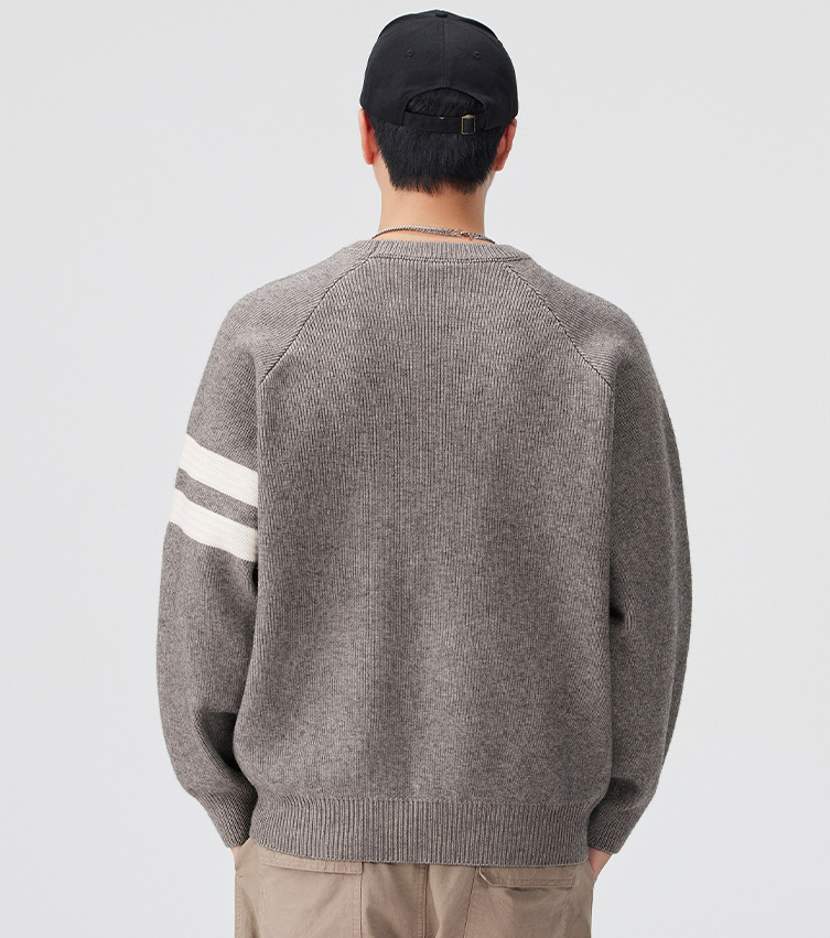 メンズ 黒 ファッション メンズ黒ニットセーター 袖ライン長袖トップス 秋冬新作