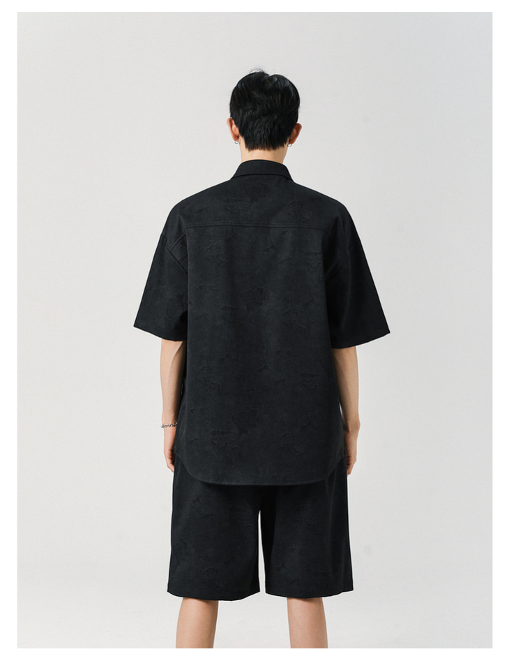 メンズ 黒 ファッション 胸ポケット付き半袖ワークシャツ