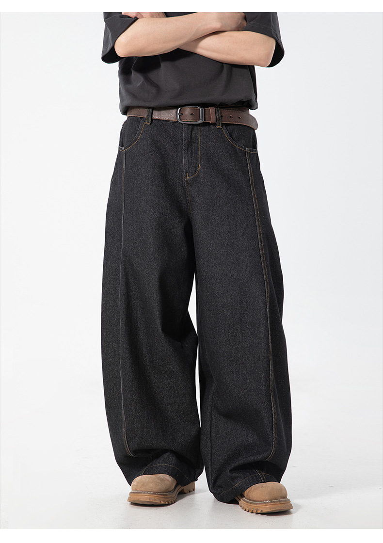 メンズ 黒 ファッション メンズ 春夏 黒 古着風デニムパンツ ワイドシルエット