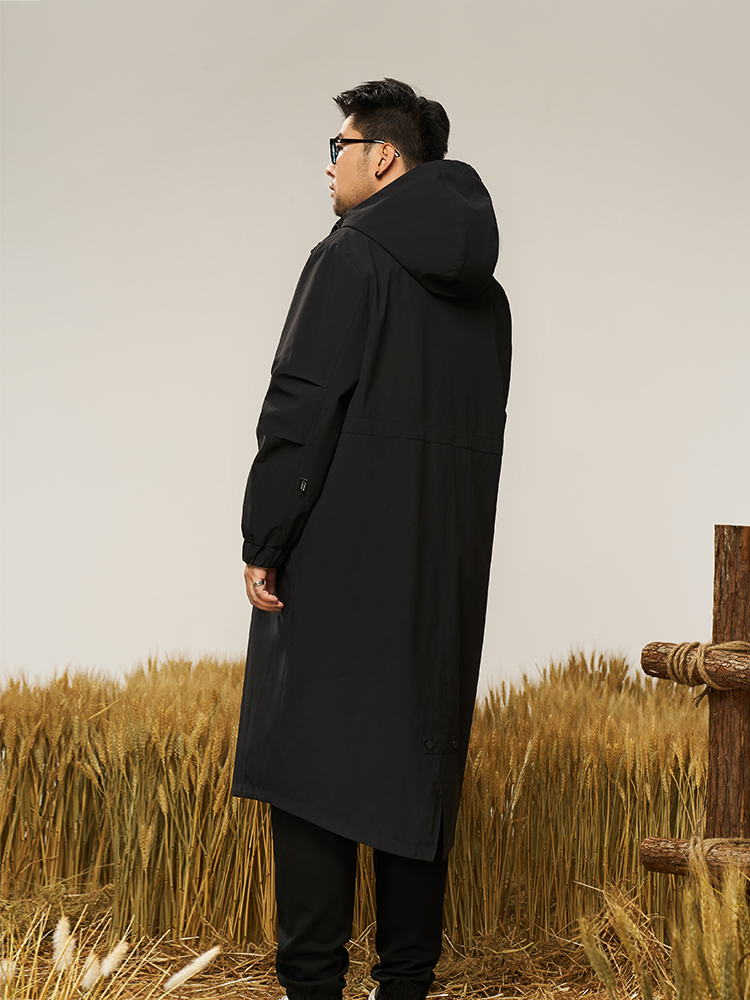 メンズ黒ファッション ジャケット 都会的ロングフード