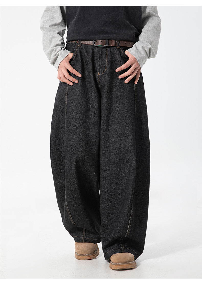 メンズ 黒 ファッション メンズ 春夏 黒 古着風デニムパンツ ワイドシルエット