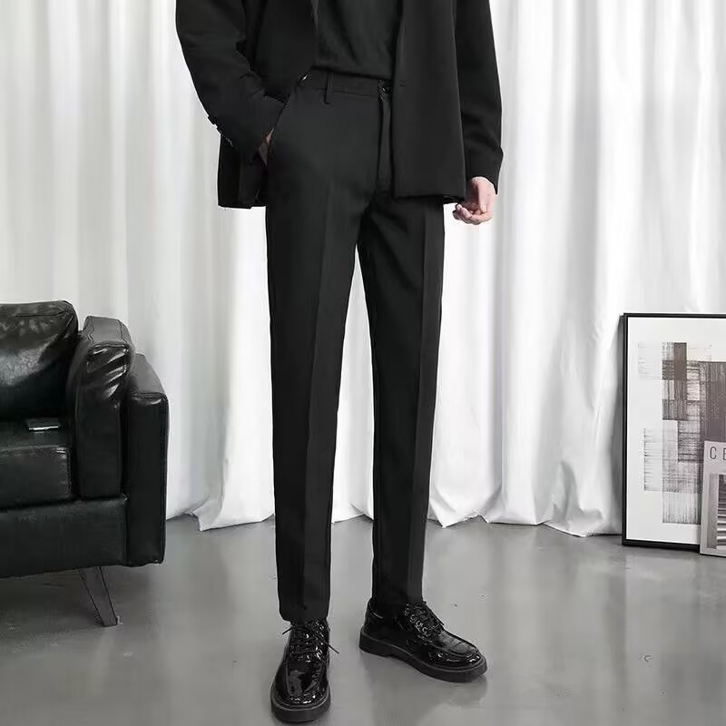 メンズ 黒 ファッション 洗練スリムスラックス
