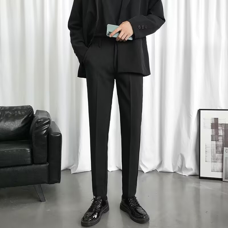 メンズ 黒 ファッション 洗練スリムスラックス