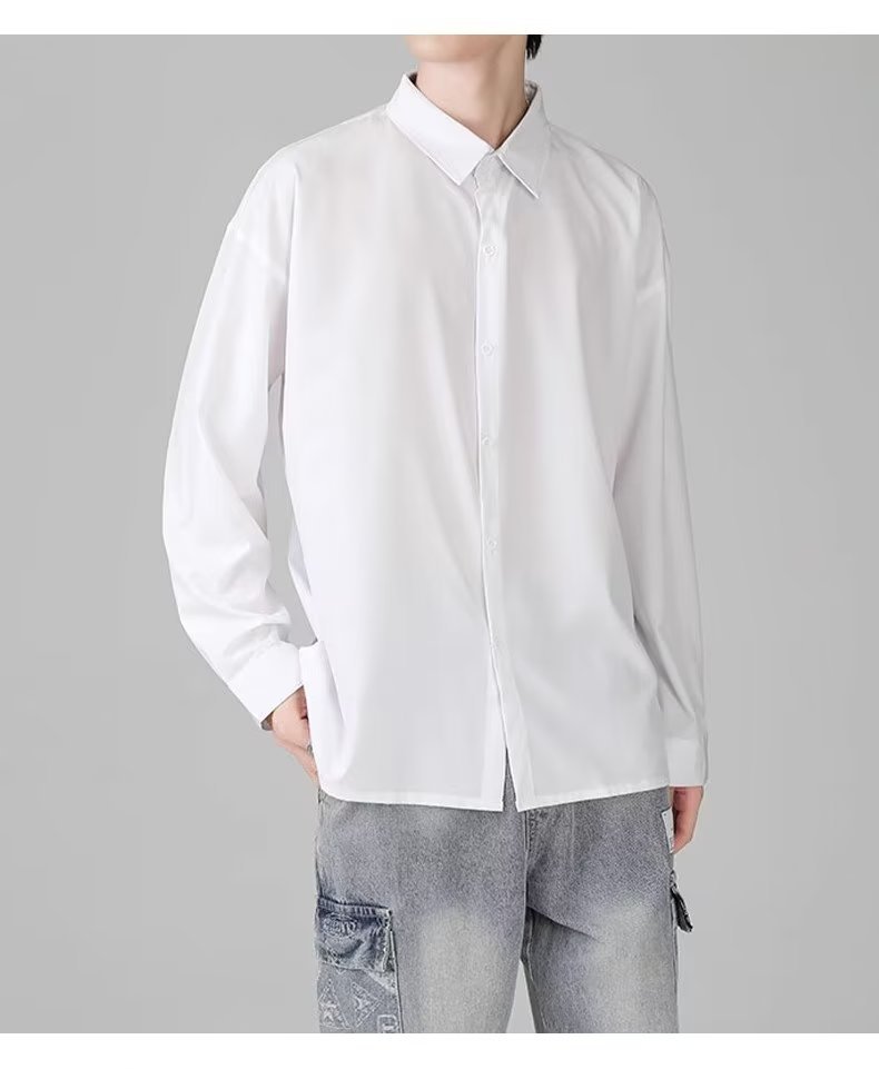 メンズ 黒 ファッション 艶やかシルエット長袖シャツ
