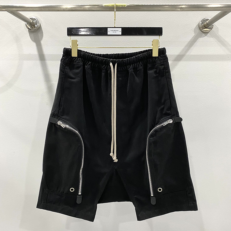 メンズ 黒 ファッション メンズ 黒 多機能カーゴハーフパンツ ファスナー付き