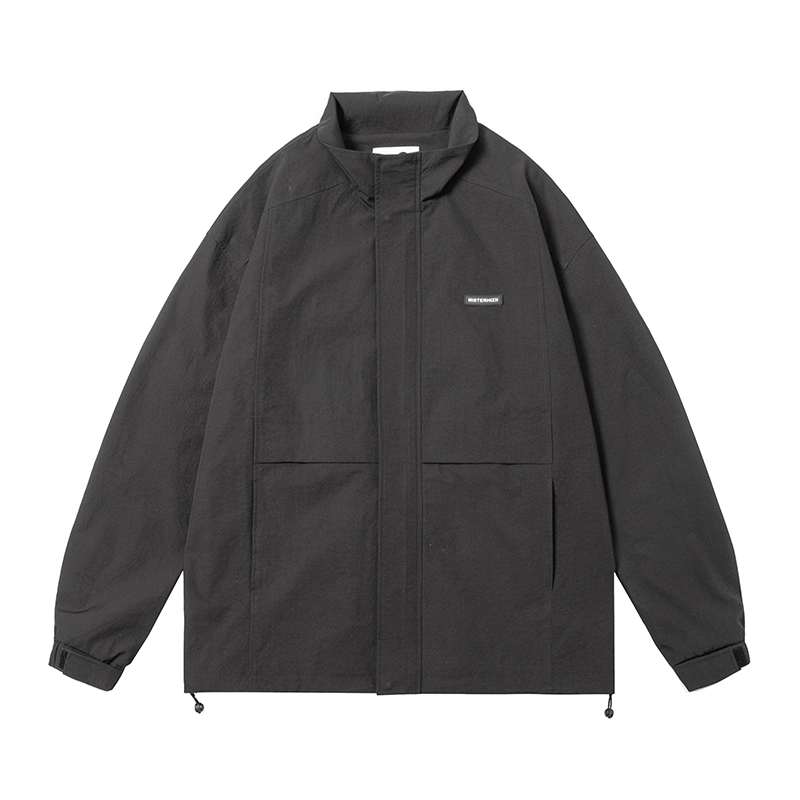 メンズ黒ファッション ジャケット ミニマルスタンドカラー
