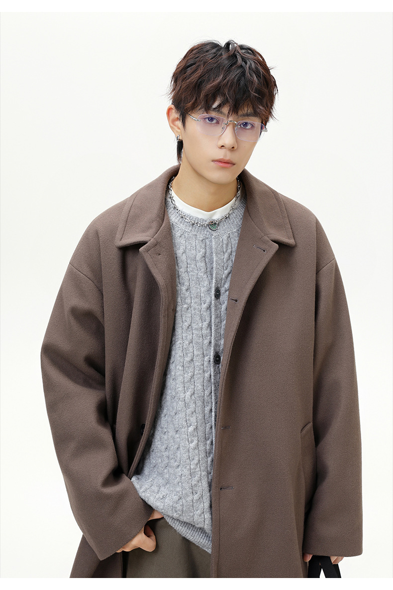 メンズ 黒 ファッション メンズ 秋冬 厚手ウールコート ロング丈 ゆったり黒コート