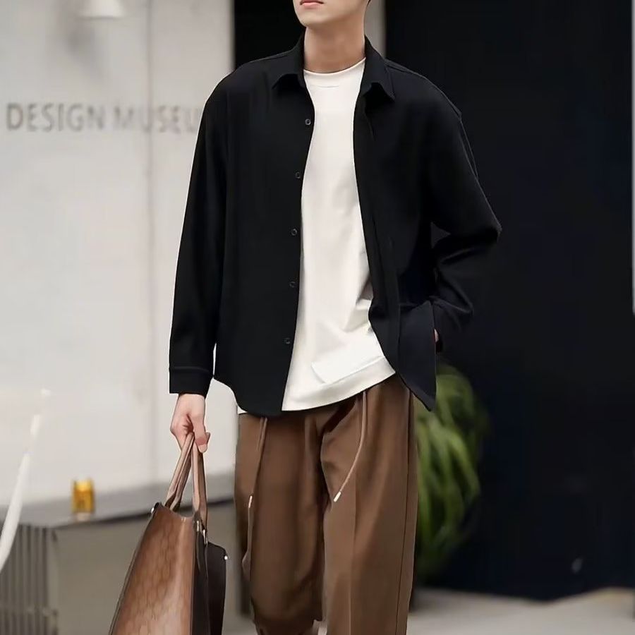 メンズ 黒 ファッション シンプル上質シャツジャケット
