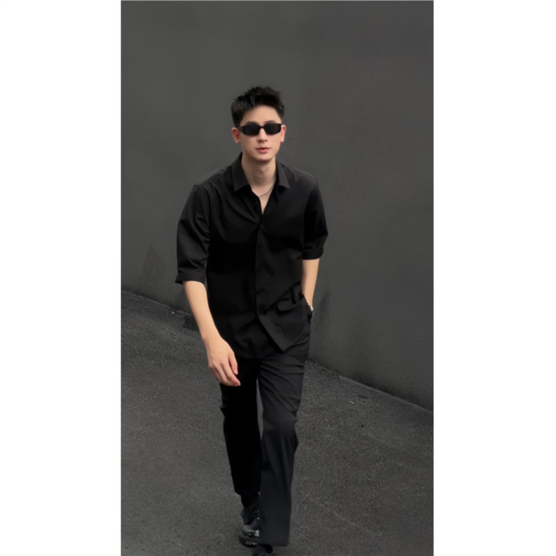 メンズ 黒 ファッション シンプル洗練オーバーシャツ