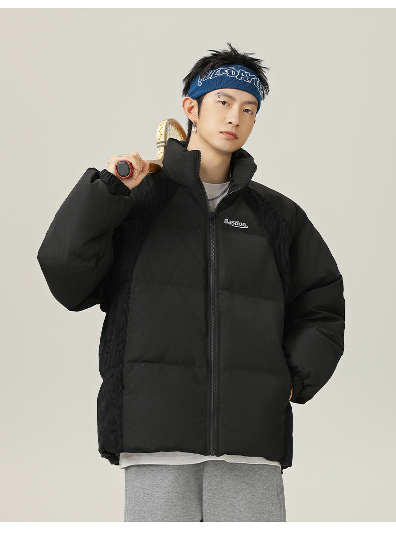 メンズ 黒 ファッション メンズ冬用中綿スタンドカラージャケット