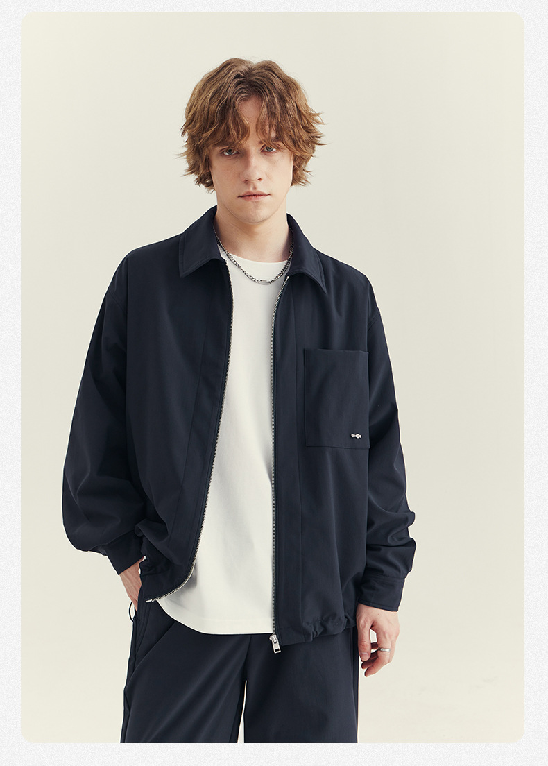 メンズ 黒 ファッション ミニマルシルエットジップジャケット
