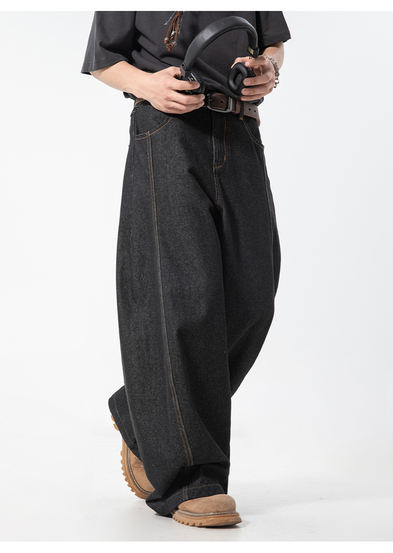 メンズ 黒 ファッション メンズ 春夏 黒 古着風デニムパンツ ワイドシルエット
