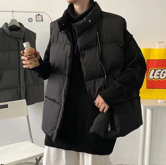 メンズ 黒 ファッション 秋冬メンズ黒ダウンベスト防寒アウター
