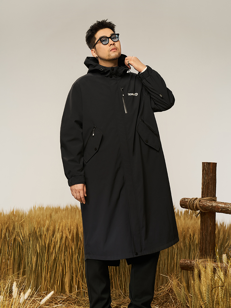 メンズ黒ファッション ジャケット 都会的ロングフード