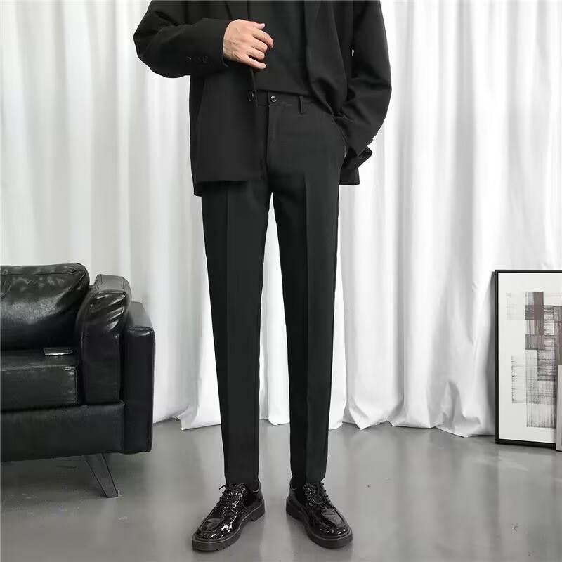 メンズ 黒 ファッション 洗練スリムスラックス