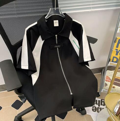 メンズ 黒 ファッション メンズ黒半袖シャツ白ライン入りカジュアルトップス