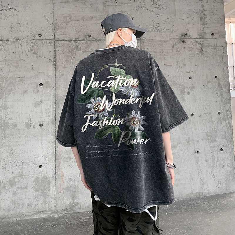 メンズ 黒 ファッション 花柄刺繍入りオーバーサイズシャツ