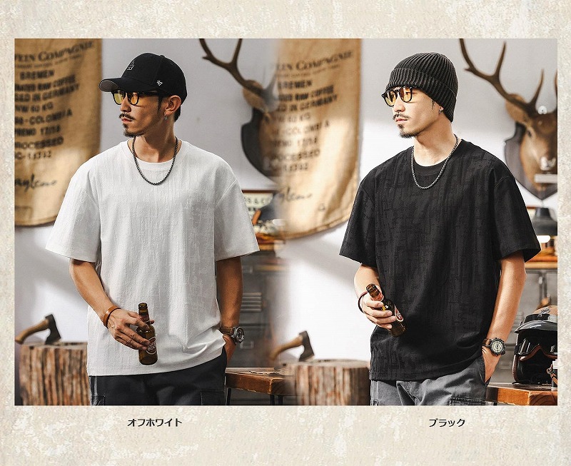 メンズ 黒 ファッション メンズ ヴィンテージ風ジャカード織半袖シャツ 黒 高級感カジュアル