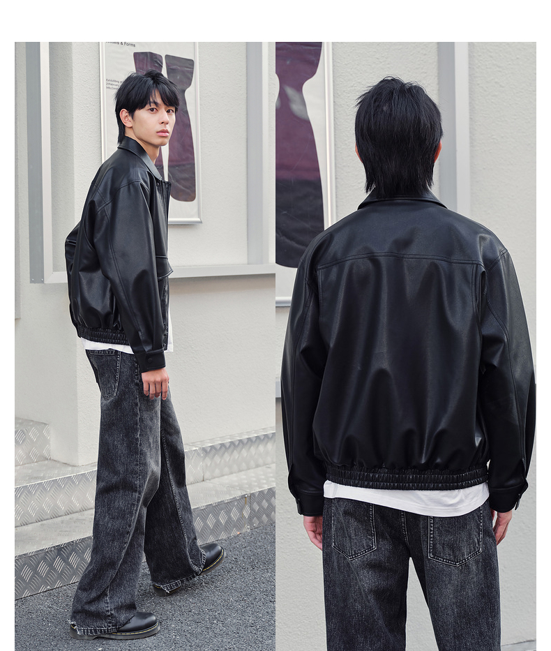 メンズ黒ファッション ジャケット クラシックレザーブルゾン